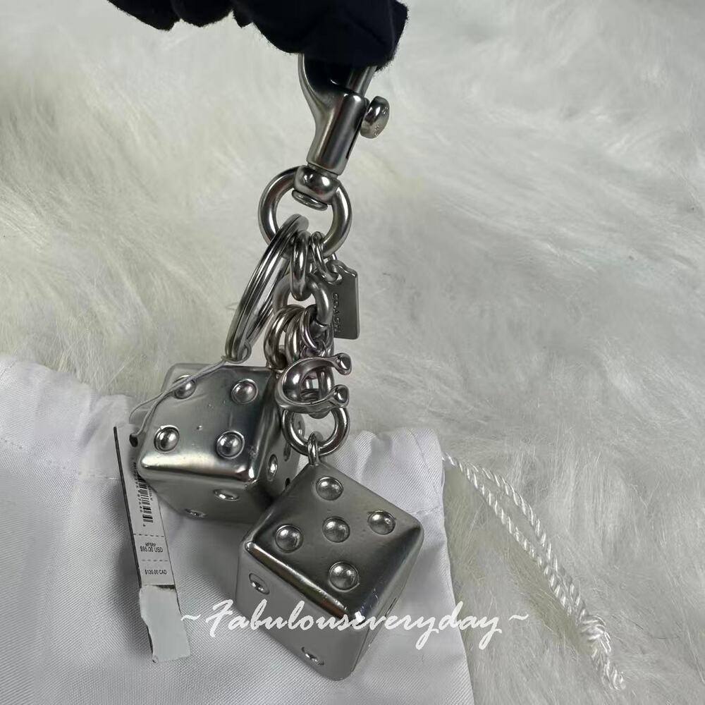 Coach Dice Bag Charm 3D Cluster Keychain Key FOB Silver Metal CZ128
